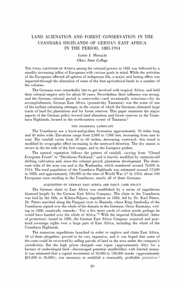 Land Alienation and Forest Conservation in the Usambara Highlands of German East Africa in the Period, 1885-1914