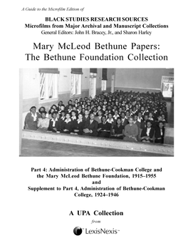 Mary Mcleod Bethune Papers: the Bethune Foundation Collection