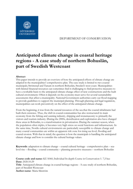 Maria Sikström Paper, KUA060, Anticipated Climate