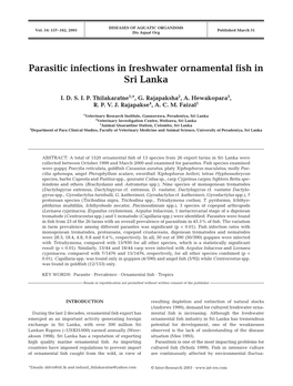 Parasitic Infections in Freshwater Ornamental Fish in Sri Lanka