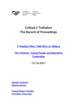 Cofnod Y Trafodion the Record of Proceedings