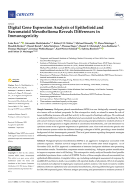 Digital Gene Expression Analysis of Epithelioid and Sarcomatoid Mesothelioma Reveals Differences in Immunogenicity