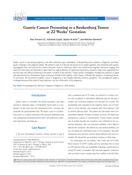 Gastric Cancer Presenting As a Krukenberg Tumor at 22 Weeks’ Gestation