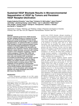 Sustained VEGF Blockade Results in Microenvironmental Sequestration of VEGF by Tumors and Persistent VEGF Receptor-2Activation