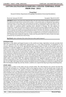 Cotton Cultivation in Haryana: a Spatio-Temporal Study from 1966 - 2015