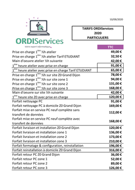 TARIFS Ordiservices 2020 PARTICULIERS