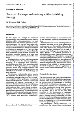 Bacterial Challenges and Evolving Antibacterial Drug Strategy B