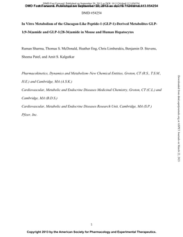 DMD #54254 in Vitro Metabolism of the Glucagon-Like Peptide-1