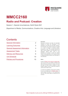 MMCC2160 Radio and Podcast: Creation Session 1, Special Circumstances, North Ryde 2021