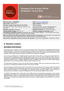 Emergency Plan of Action (Epoa) Bangladesh: Cyclone Mora