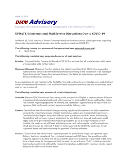 DMM Advisory Keeping You Informed About Classification and Mailing Standards of the United States Postal Service