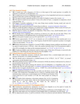 14.2 the Speed of Sound 14.3 Sound Intensity and Sound