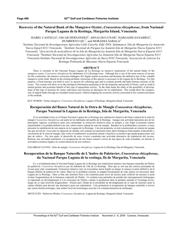 Recovery of the Natural Bank of the Mangrove Oyster, Crassostrea Rhizophorae, from Nacional Parque Laguna De La Restinga, Margarita Island, Venezuela