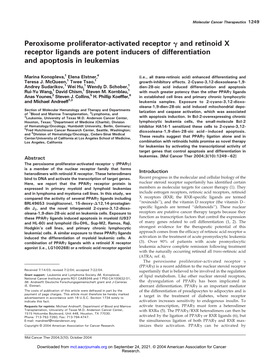 Peroxisome Proliferator-Activated Receptor ; and Retinoid X Receptor Ligands Are Potent Inducers of Differentiation and Apoptosis in Leukemias