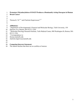 Premature Polyadenylation of MAGI3 Produces a Dominantly-Acting Oncogene in Human Breast Cancer Thomas K. Ni1,2,* and Charlotte