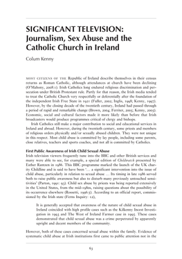 Journalism, Sex Abuse and the Catholic Church in Ireland Colum Kenny