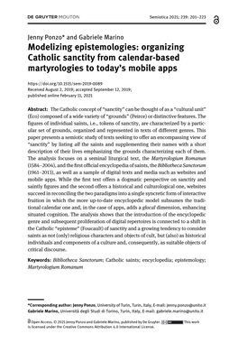 Modelizing Epistemologies: Organizing Catholic Sanctity from Calendar-Based Martyrologies to Today's Mobile Apps