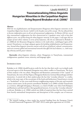 László MARÁCZ Transnationalizing Ethno-Linguistic Hungarian Minorities in the Carpathian Region: Going Beyond Brubaker Et Al