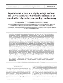 Population Structure in a Highly Pelagic Seabird, the Cory's Shearwater Calonectris Diomedea