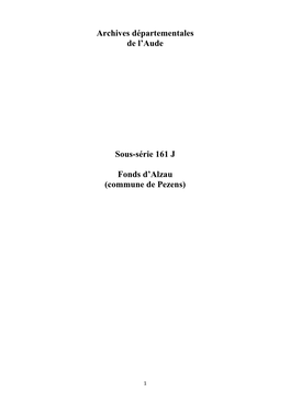 Archives Départementales De L'aude Sous-Série 161 J Fonds D'alzau