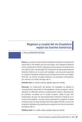 Régimen Y Caudal Del Río Guadalest Según Las Fuentes Históricas