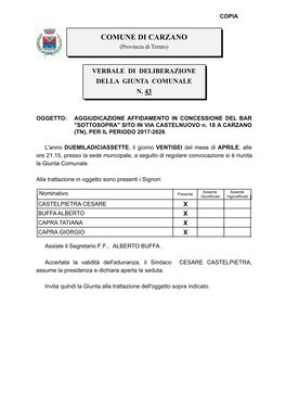 COMUNE DI CARZANO (Provincia Di Trento)