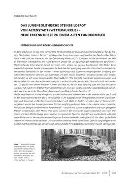 Das Jungneolithische Steinbeildepot Von Altenstadt (Wetteraukreis) – Neue Erkenntnisse Zu Einem Alten Fundkomplex