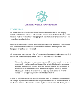 Clinically Useful Radionuclides Tutorial