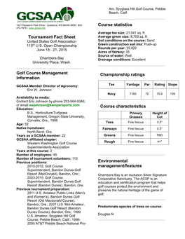 Tournament Fact Sheet Golf Course Management Information Course