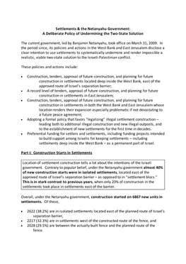 Settlements & the Netanyahu Government