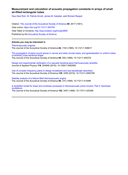 Measurement and Calculation of Acoustic Propagation Constants in Arrays of Small Air-Filled Rectangular Tubes Heui-Seol Roh, W