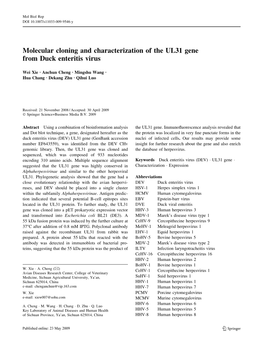 Molecular Cloning and Characterization of the UL31 Gene from Duck Enteritis Virus