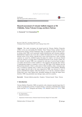 Hazard Assessment of Volcanic Ballistic Impacts at Mt Chihshin, Tatun Volcano Group, Northern Taiwan