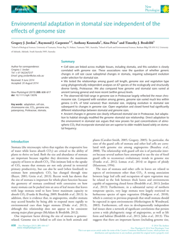 Environmental Adaptation in Stomatal Size Independent of the Effects of Genome Size