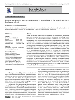 Sociobiology 65(4): 612-620 (October, 2018) Special Issue DOI: 10.13102/Sociobiology.V65i4.3473