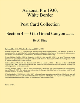 Arizona, Pre 1930, White Border Post Card Collection Section 4 — G To