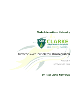 Clarke International University the VICE CHANCELLOR's SPEECH