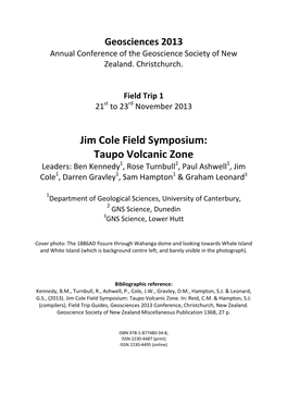 FT1 Jim Cole Field Symposium: Taupo Volcanic Zone