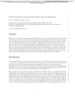 Gender Disparity in Computational Biology Research Publications 2