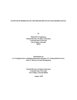 Ecosystem Modeling of the Pryor Mountain Wild Horse Range