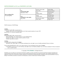 EDITED PEDIGREE for 2015 out of NORTHINN LADY (IRE)