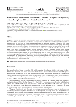 Bioacoustics of Poorly Known Poecilimon Taxa (Insecta: Orthoptera: Tettigoniidae) with Redescriptions of P