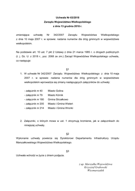 Z Up. Marszałka Województwa Krzysztof Grabowski Wicemarszałek Uzasadnienie Do Uchwały Nr 63/2018 Zarządu Województwa Wielkopolskiego Z Dnia 13 Grudnia 2018 R