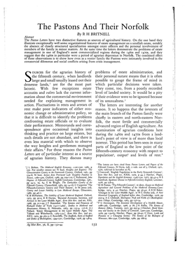 The Pastons and Their Norfolk by R H BRITNELL Abstract the Paston Letters Have Two Distinctive Features As Sources of Agricultural History