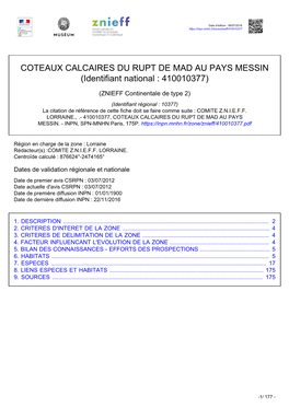 COTEAUX CALCAIRES DU RUPT DE MAD AU PAYS MESSIN (Identifiant National : 410010377)