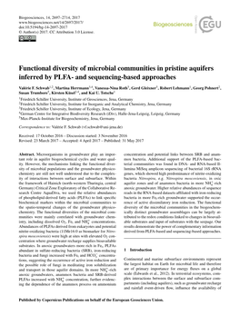 Functional Diversity of Microbial Communities in Pristine Aquifers Inferred by PLFA- and Sequencing-Based Approaches