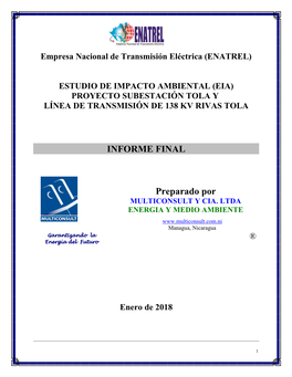 Proyecto Subestación Tola, Línea De Transmisión 138 Kv”