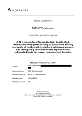 Statistical Analysis Plan (SAP)