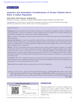 Anatomic and Anaesthetic Considerations of Greater Palatine Nerve Block in Indian Population