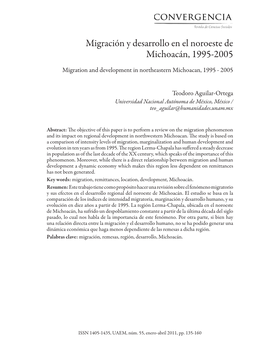 Migración Y Desarrollo En El Noroeste De Michoacán, 1995-2005